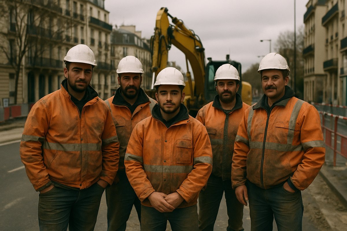 Équipe de chantier BTP en gilets haute visibilité